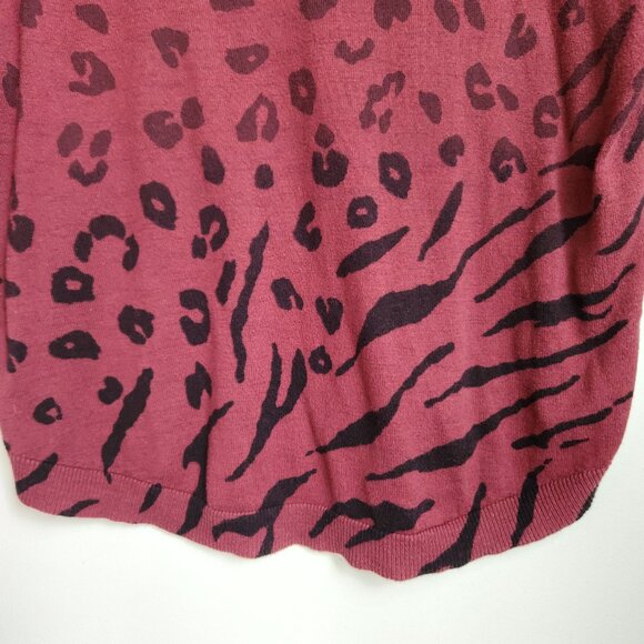 Democracy 1X Animal Print V-Neck Long Sleeve Sweater Burgundy 100% Cotton - Picture 5 of 10